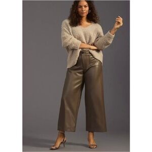 NWT Anthropologie Maeve Collete Green Faux Leather Crop Wide Leg Pants Size 32